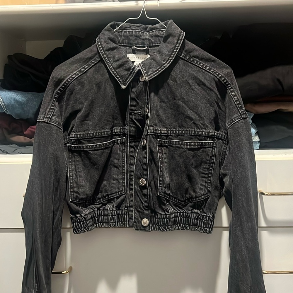 Top shop cropped black/grey smoky black jean jacket